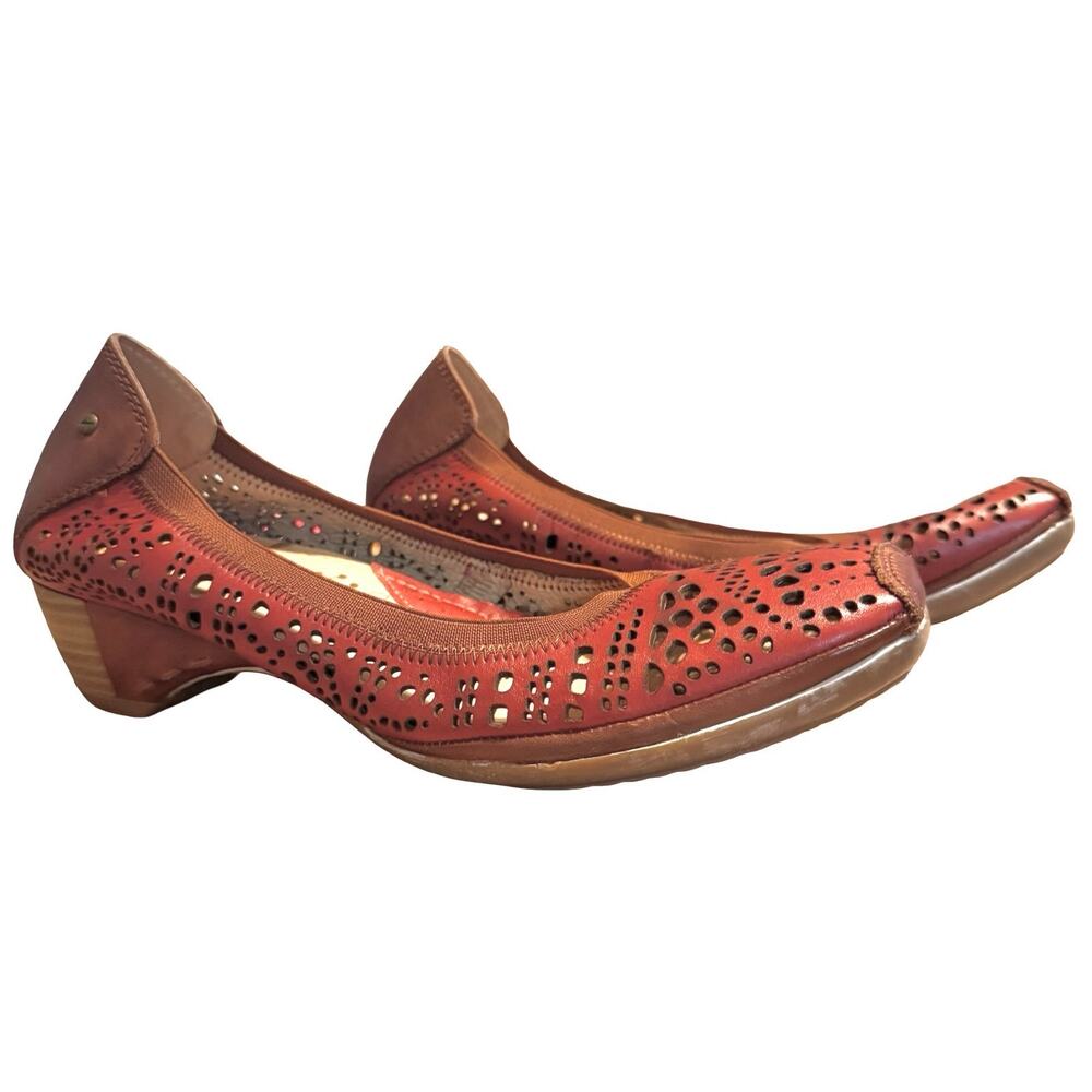 Pikolinos Gandia Red Laser Cut Out Pumps Slip On Leather Shoes 38 / 7.5 / 8